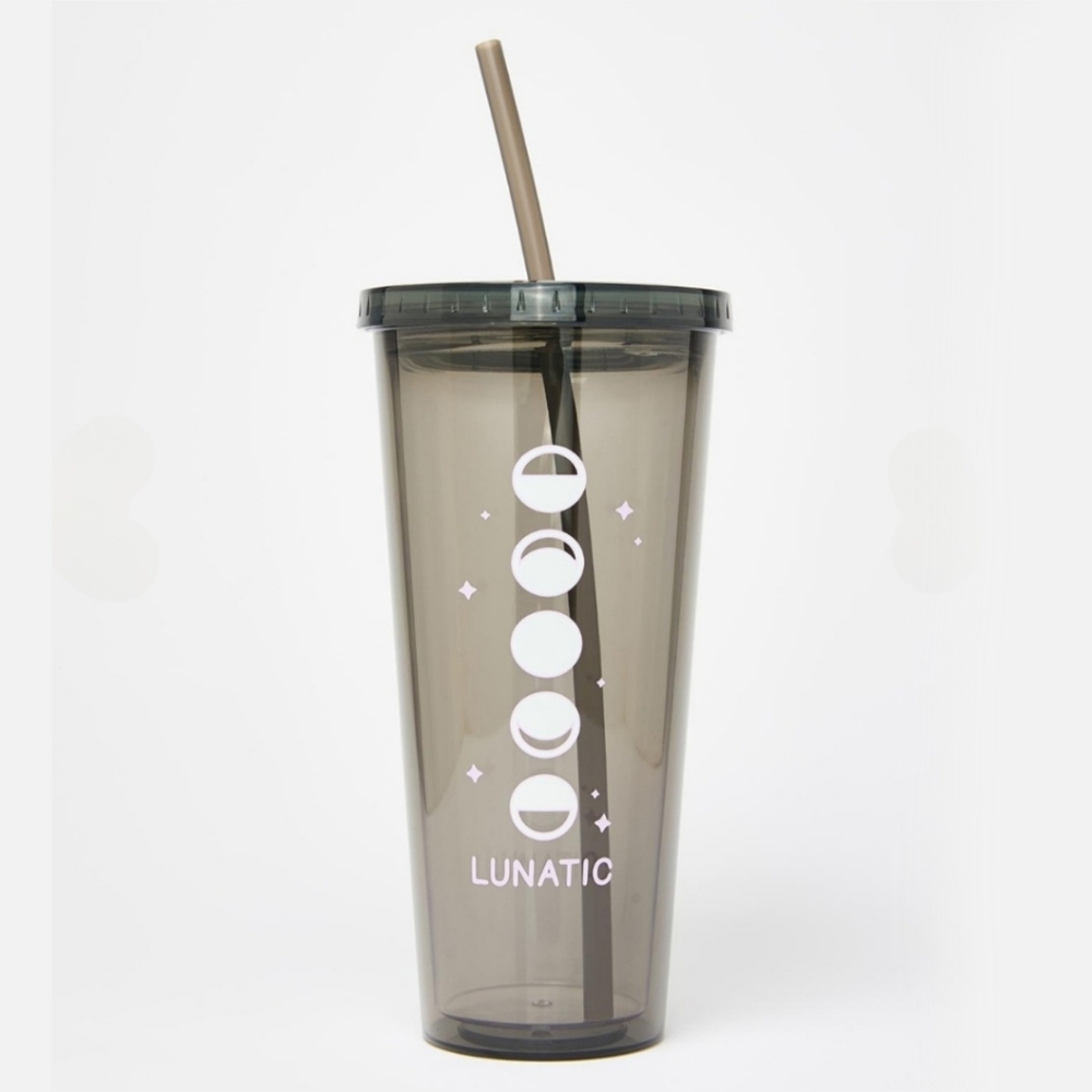 Femfetti ✦ Gray & White Cold Beverage Tumbler ✦ Reusable Cup + Straw NWT